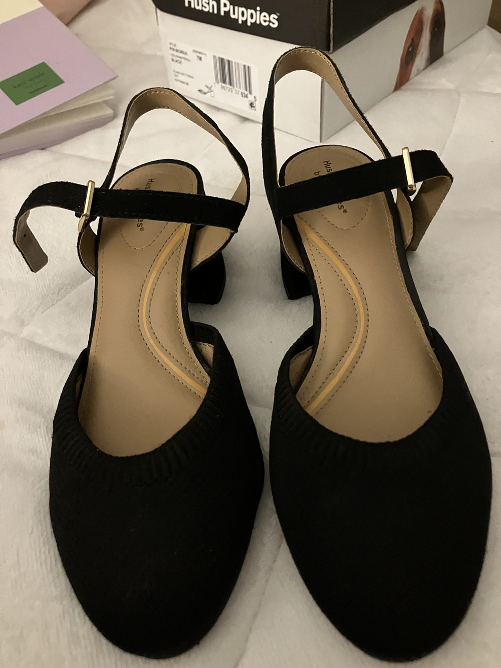 Hush Puppies Black Suede Slingback Low Block Heel Pumps